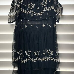 H&M NWT Black Embroidered Layered Tulle Dress